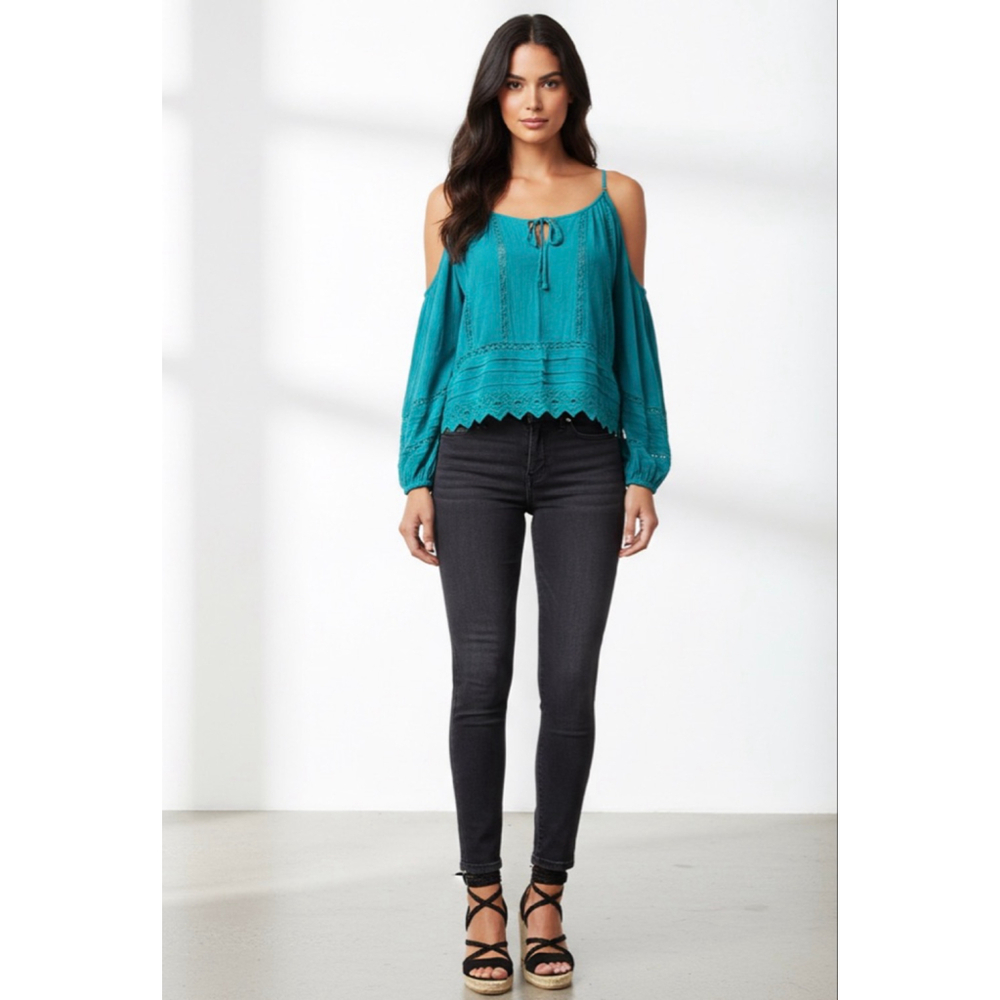 American Rag Cold-Shoulder Teal Blouse Size XL